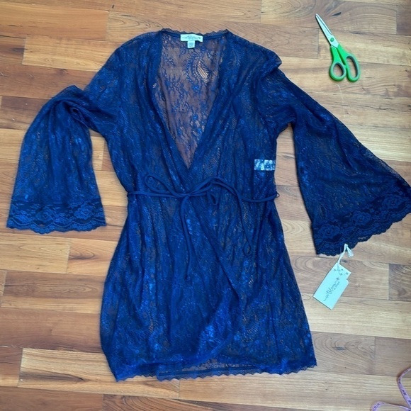 In Bloom Women's Robe Navy Blue marine Lace wrap NEW NWT sz XL feminine gift - Picture 3 of 12